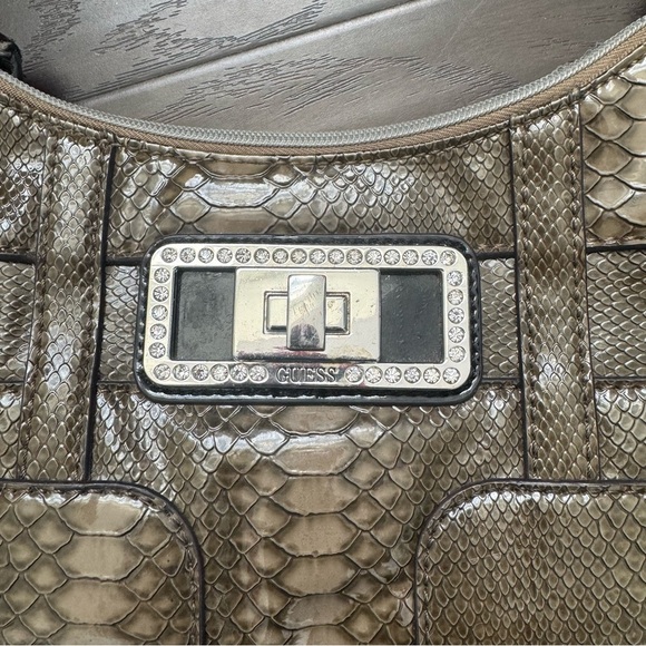 GUESS Snakeskin Embossed Shoulder Bag – Y2K Rhinestone Logo Plate - Picture 3 of 7